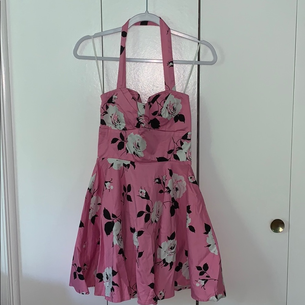 Vintage Inspired Pink Floral Halter Dress Size S